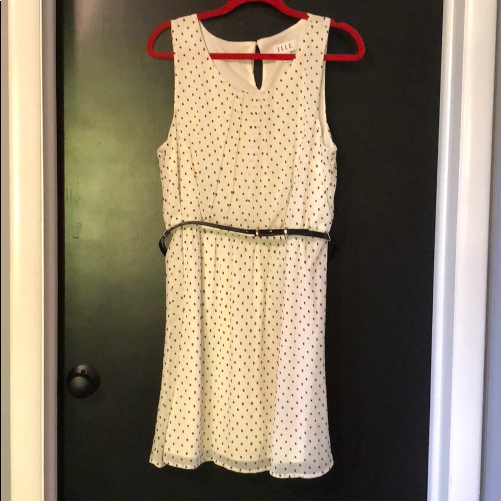 White dress black polka dots high neck and belt